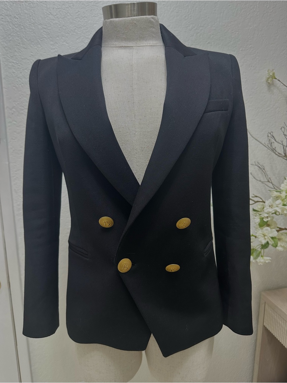 Pierre Balmain Black Double-Breasted Blazer with Gold Buttons